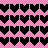 Pixelated pattern of pink and black heart shapes arranged in a with alternating solid and checkered sections