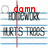A static image shows two side-by-side text-based icons with red and gray lettering on a striped background.
