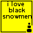 Yellow square icon with black text 'i love black snowmen' and a small pixelated figure changing position across frames.