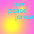 A four-quadrant displays identical text 'love peace jordar' in cyan over a pink and yellow gradient background with subtle circular light effects