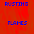 Red background with blue pixelated text 'RUSTING' and 'FLAMES' arranged in a pattern, transitioning to a gray section on the right
