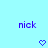 Light blue background with two identical purple pixelated 'nick' text strings and two heart symbols below them.