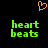 Pixelated orange heart symbol above green text reading 'heart beats' on black background.