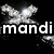Animated icon with white X-shaped sparkles on black background, displaying text 'mandi' and '<3' in top-left, then changing to 'ooal' below.