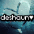 Pixelated image of a character with blue hair and white accents, featuring text overlay 'deshau' with heart symbol.