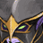 Pixelated static icon of a stylized creature with glowing eyes and purple accents against a gray background.