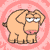 A 4-frame animated contact sheet showing a cartoon dog with changing facial expressions against a pink patterned background.