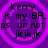 Purple background with four identical circular patterns containing text reading "Kerry is my BRL ps. ur not jkjkjk" in black pixelated font.