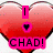 A pixelated red heart with a black outline contains the text "I CHAD!" in pink and black, surrounded by smaller blue and green hearts.