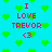 Pixelated icon with cyan background, green heart shapes scattered throughout, and red text reading "I LOVE TREVOR <3" in multiple positions.