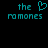 Pixelated teal text and heart symbol on black background, two identical side-by-side layouts with 'the' above 'romones', one featuring a heart replacing the 'o' in 'the'.