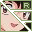 Pixelated anime-style icon showing a character's face with closed eyes, pink lips, and brown hair; green border contains white 'R' symbol.