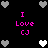Black background with pink text "I Love CJ" and pixelated heart symbols in gray, white, and light gray.
