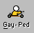 Pixelated icon shows a figure in yellow clothing riding a small vehicle with black wheels and brown frame against gray background, with text below reading 'Gay-Ped'