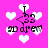 Pixelated pink background with white hearts and dark text reading "I 33 ad aren" in four identical