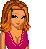 Pixelated image of a person with long wavy brown hair wearing a pink sleeveless top, static composition.