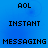 Blue background with black pixelated text arranged in a pattern, displaying 'AOL', 'INSTANT', and 'MESSAGING' in alternating
