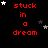 Red text 'stuck in a dream' on black background with white and gray stars, animated star positions across frames.