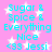 Pink background with white stars and cyan text reading "Sugar & Spice & Everything Nice <33 Jessi" in a