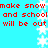 Red text on cyan background repeats 'make snow make snow and school and school will be out' with white snowflakes vertically aligned in the center.