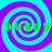 Four identical spiral patterns in cyan and purple with green text "DUSTY DUSTY" overlaid on each quadrant.