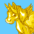 Animated contact sheet of a golden unicorn character with flowing mane and winged body against blue background, showing sequential motion frames.