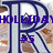 Pixelated image with large blue text 'HOLIDAY' and smaller '#5' below, set against a background of brown and white shapes resembling cookies or pastries.