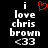 Pixelated text reads 'i love chris brown <33' with a red heart symbol replacing the word 'love', displayed on black background.