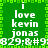 Green pixelated background with white text reading "i love kevin jonas" and repeated symbols, bordered by green square patterns.