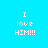Four quadrant with text 'I love HIM!!!' on cyan, light blue, pink, and pale blue backgrounds