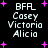 Pixelated text list with names and 'BFL' on black background, surrounded by pink plus signs in two identical