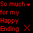 Red pixelated text on black background reads "So much for my Happy Ending" with heart and X symbols, one gray heart visible.