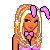 Pixel art of a blonde woman with pink bunny ears and bow, wearing a bikini top; text reads 'I've Been... Bad' in pink letters.