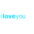 Animated sequence of light blue text 'iloveyou' and partial variants within dotted-line frames on white background, with heart symbols appearing at bottom-right in later frames.
