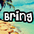 Pixelated beach scene with palm fronds and turquoise water, overlaid with bold white text reading "bring on the Sunshine" in four separate segments.