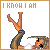 Pixel art contact sheet showing two frames of an animated icon with a character holding up text above their head, transitioning from "I KNOW I AM" to "I KNOW I AM CUTE".