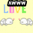 Pixelated icon with 'LOVE' text above clouds and 'AWWW' text in black bars, showing animation changes between frames.