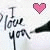 A pixelated animated contact sheet showing two frames of a buddy icon with "I love you" text and a pink heart symbol above the text.