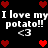 Black background with red pixel hearts and white text repeating "I love my potato!!" with a heart-eyes emoticon.
