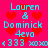 Pixelated cyan text on bright pink background with red heart shapes, repeating 'Lauren & Dominick 4eva <333 xoxo' in two