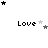Pixelated 'Love' text with star symbols in various positions across a white background.