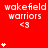 Red background with repeated white text 'wakefield warriors' and '<3' symbols, some with additional white asterisks above or below.