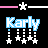 pixelated 'Karly' text icons with star decorations, each in distinct color variations including blue, pink, green, and purple on black backgrounds