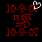 Red pixelated text and symbols on black background with white heart-shaped cursor overlay in top center.