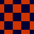 A static image of a patterned design with alternating orange and dark blue squares arranged in a , transitioning into a diamond-shaped pattern at the bottom