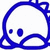 Blue cartoon character with rounded head, small eyes, and curved mouth in four- with one partially obscured