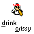 Pixel art character with red bandana and sunglasses holding a bottle, displayed in multiple states including static pose and cursor interaction.