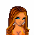 Pixel art contact sheet showing three frames of a bikini-clad female character with long brown hair, orange bikini top and bottom, blue eyes, silver earrings, and the text "SUN GODDESS" below.