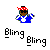 Pixelated character with red bandana and blue shirt appears in six positions, each showing different crosshair overlays beneath the text "Bling"
