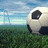 Pixelated soccer ball on grass field with wind turbines under blue sky, next to black background text "My Heart Lives On the Field".
